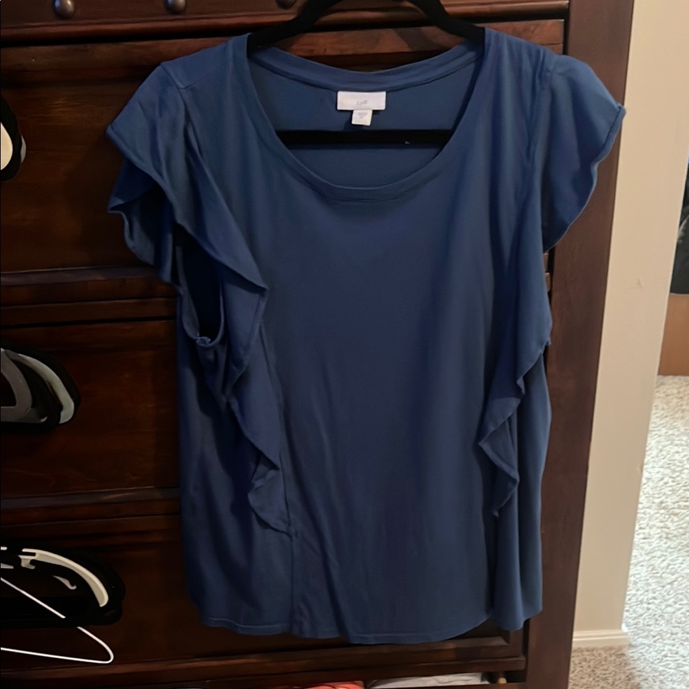 J. Jill Blue Ruffled Blouse